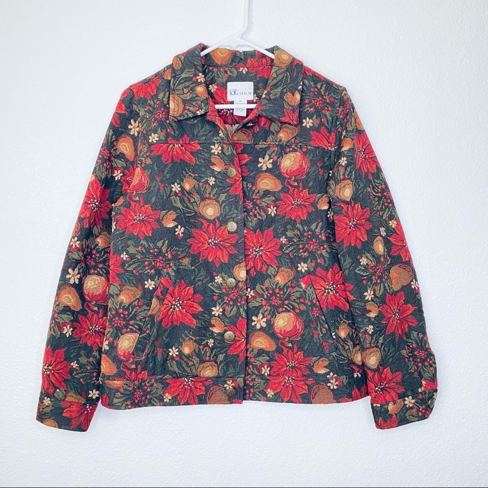 🍓 Tog Shop Poinsettia Boho Floral Fruit Christmas Cottage Tapestry Blazer Medium